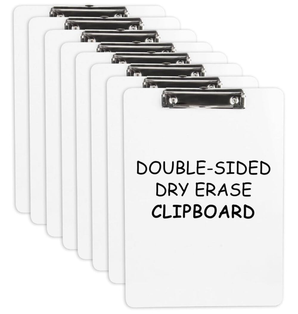 8-Pack Double-Sided Dry Erase Clipboards 9 x 12.5 White Wood Open Box